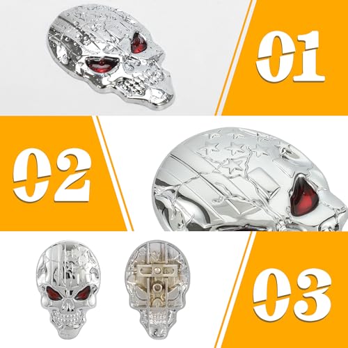 Image of TOMALL 2Pcs 3D Skull USA Flag Emblem Stickers for Car Universal Skeleton Chrome Metal Badge Halloween Decals Exterior Logo Symbol Decoration Accessories for Car Trunk Window Bumper Laptop (Silver)