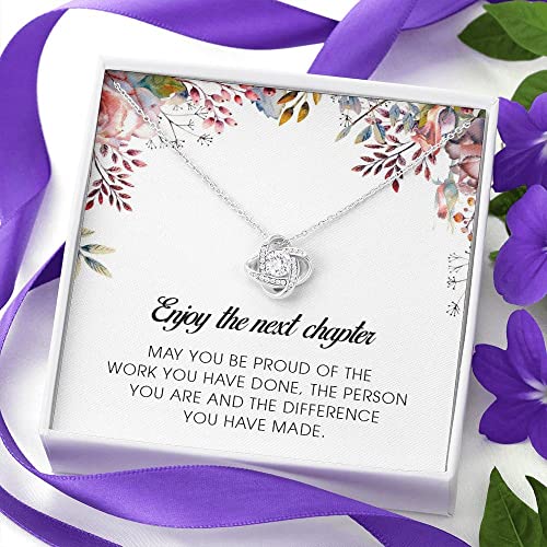 Enjoy The Next Chapter, Love Knot Necklace, Message Card Necklace, Enjoy The Next Chapter Wishing You The Best In This Next Chapter Of Your Career2