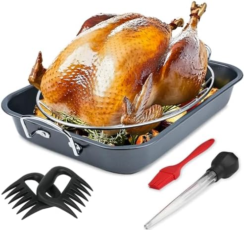 Turkey Roaster Roasting Rack with Pan, Thanksgiving Nonstick Roas...