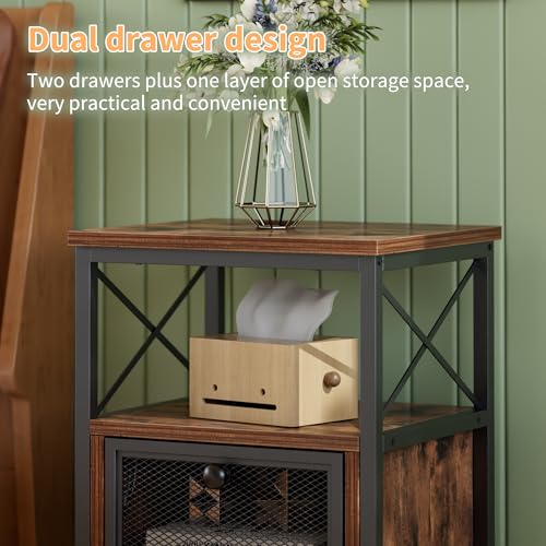 Image of VECELO Nightstand Set of 2, End Table with Flip Drawer, Modern Night Stand for Bedroom,Living Room, Office, Easy Assembly, Classic Brown