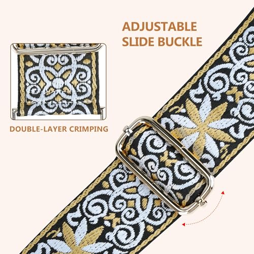 Image of Purse Strap, Adjustable Embroidery Flower 2 Inch Wide Purse Straps Replacement Crossbody for Women