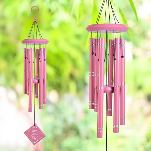 Image of ZAICUS Pink Metal Wind Chime for Home & Garden, Outdoor Wind Bell with Hanging Love Quote Pendant, Decorative Wind Chimes for Balcony Decor