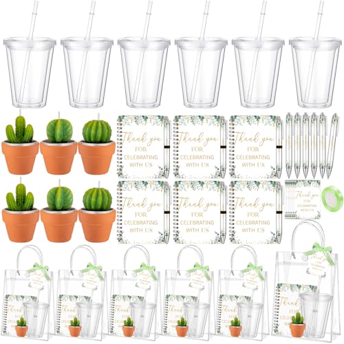 CraftyDream 6 Sets Baby Shower Prizes for Game Player Baby Shower Winners Guest Gifts Cup Pen Notebook Succulent Cactus Candle with Mini Terracotta Clay Holders Gift Bag Wedding Bridal Game Prizes