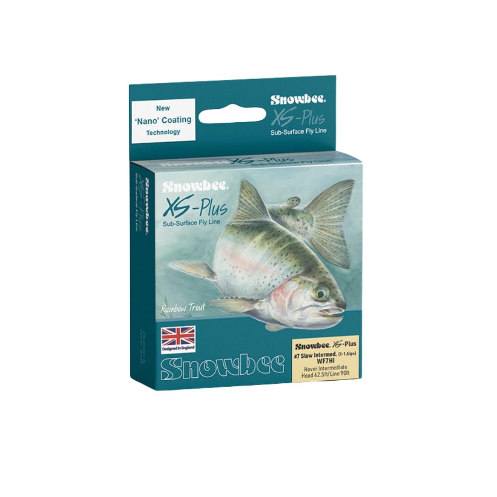 Snowbee XS‑Plus Hover Slow Intermediate Fly Line, Mustard and Ivory, Sink Rate 1–1.5 ips, Floating Running Line, WF5, for Sub-Surface Trout Fishing in Stillwaters