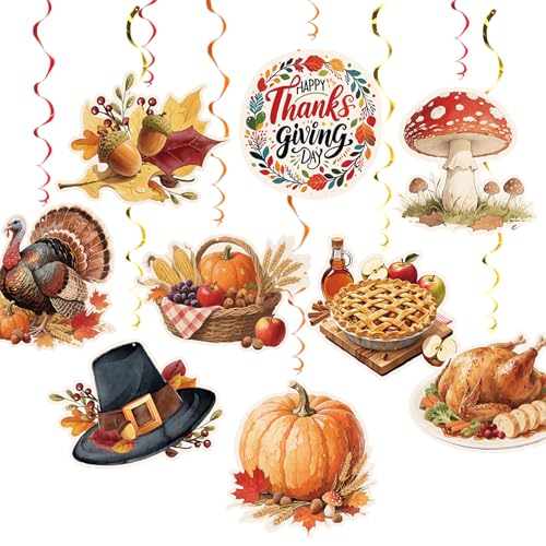 Image of Thanksgiving Hanging Swirl Set Party Decorations, 48 Pcs, Autumn Theme Pumpkin Maple Leaf Turkey Party Supplies Sign,Orange Brown Red