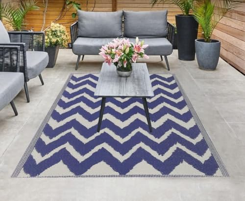 HomeZone Outdoor Rug for Patios Waterproof | Extra Large Reversible Garden Mat for Camping, Balcony, Deck, Beach & BBQ | Lightweight Washable Polypropylene, Carpet Indoor Outdoor Use, 120x180cm, Blue