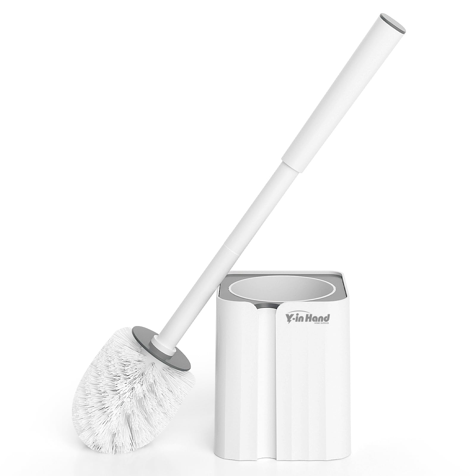 Y-in Hand Toilet Bowl Brush and Holder Set, Compact Toilet Scrubber Brush for RV and Bathroom Cleaning, Durable Classic 360°PP Bristle, Drip-Proof, Wall Mountable.（White）