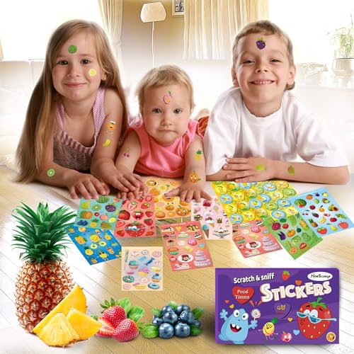 HORIECHALY Stickers for Kids, Smelly Stickers Scratch and Sniff 48 Sheets 12 Scents, Funny Scented Fruit and Food Sticker for Teachers, Classroom Reward, Craft Gift for Boys and Girls