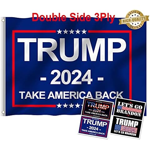 Oligei Trump 2024 Flag, 3 x 5 Feet Trump Flag Take American Back with 4 Pcs Trump 2024 Sticker, Polyester Fiber Trump Desantis 2024 Flag, 3 Ply Double Sided Trump 2024 Flag Cover