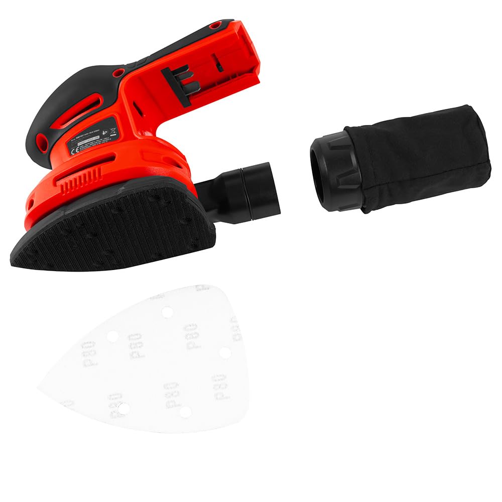 FERM AX-Power Ponceuse Delta sans fil - 280W - Vitesse variable - 6 feuilles abrasives - Adaptateur aspirateur - Softgrip - Pour bois et métal - Sans batterie ni chargeur