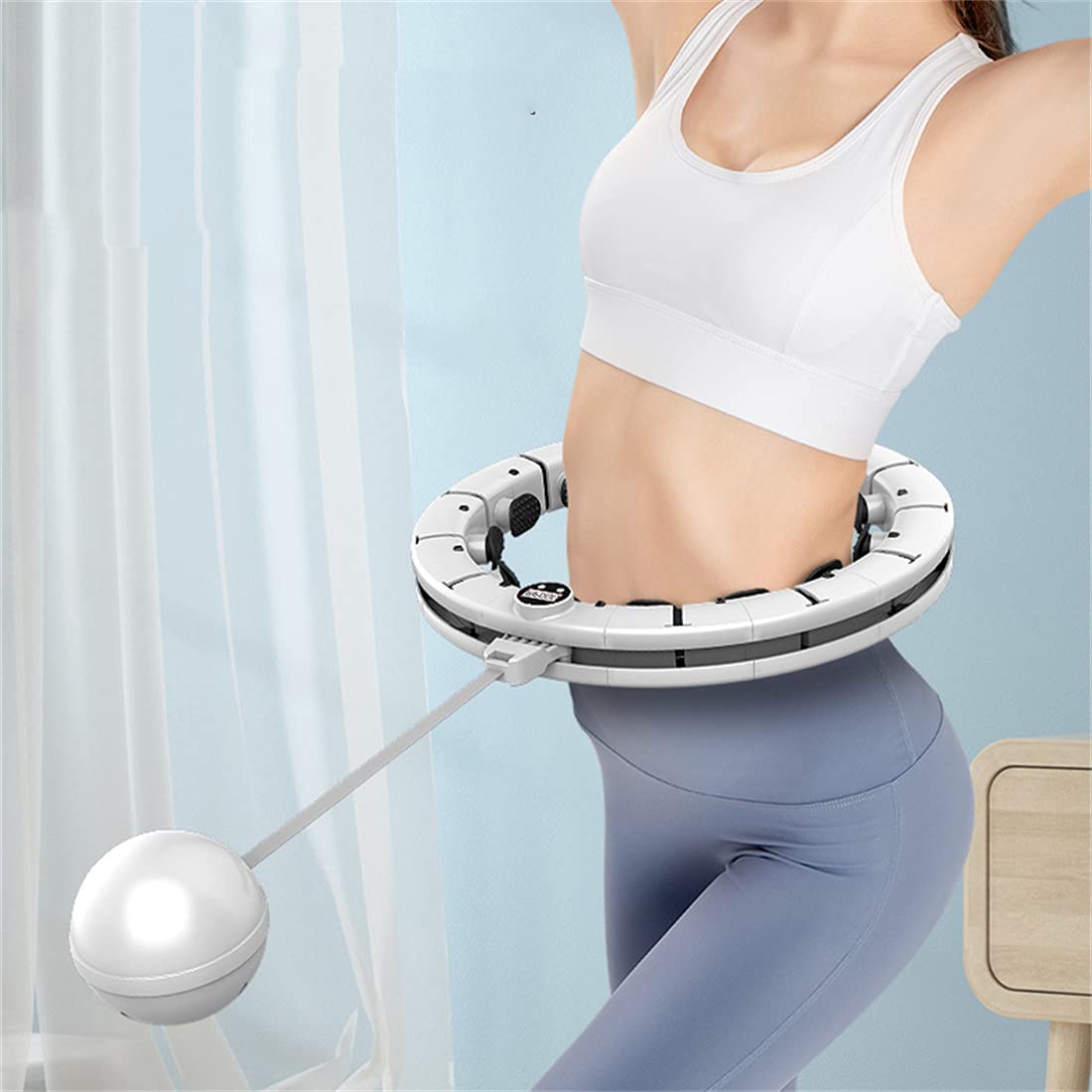 Hoop Smart Hoola Ponderato Che Non Cadrà, Smart Counter, Core Core Trainer, con 16 Nodi Rimovibili Palla di Filatura Automatica Regolabile per Adulti