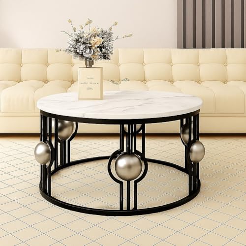 Image of CROWN ART SHOPPEE Nesting Tables Made of Engineered Wood Coffee Table, Small Accent End Table, Round Sofa Side Table, Living Room, Bedroom Black White