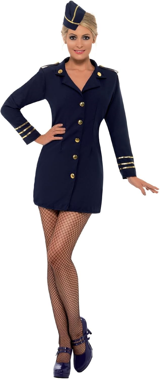 Smiffy’s Girls’s Flight Attendant Costume, Gown and Hat, Icons and Idols, Severe Enjoyable, Measurement 14-16, 28879