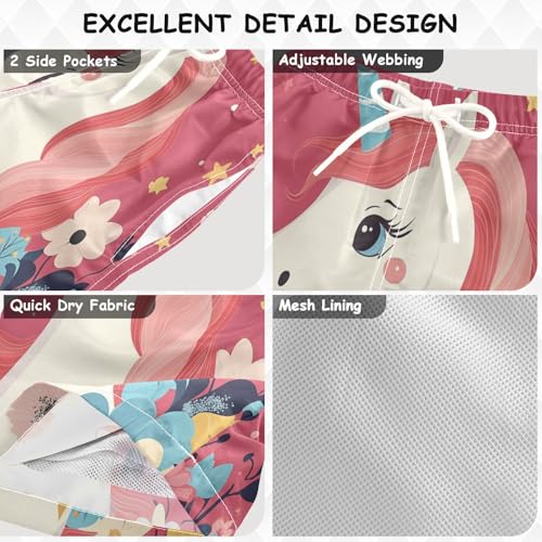 Pigsaly Boys Swim Trunks Unicorn Design Flowers Boys Board Shorts Swimsuit Swimwear Summer Bathing Suit 4T3