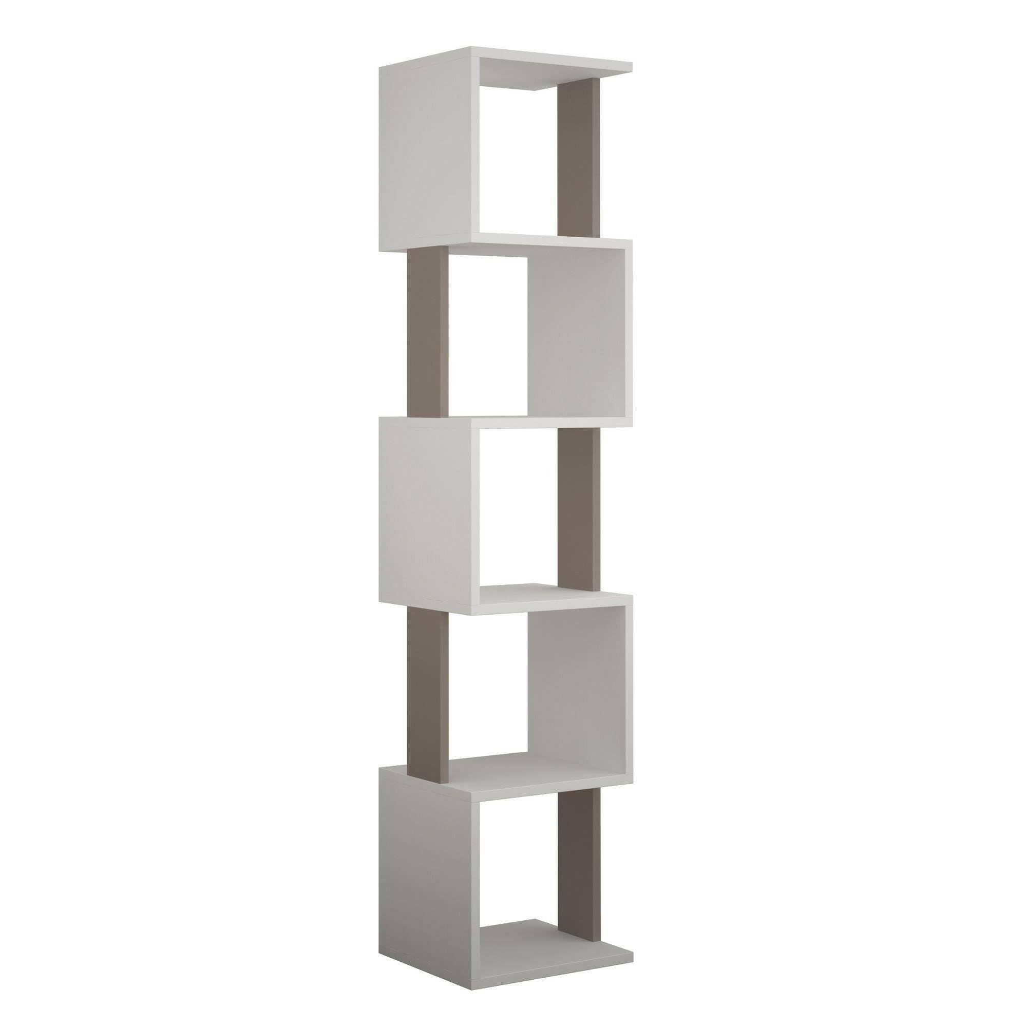 Dmora - Libreria Aglaia, Scaffale da ufficio, Mobile portalibri, Biblioteca, 35x30h161 cm, Bianco e Tortora