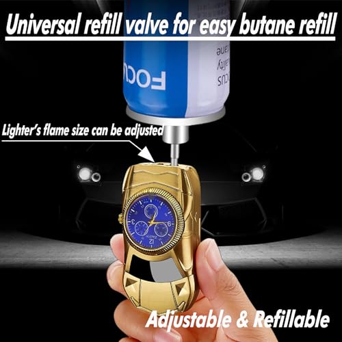 Encendedor antorcha forma de auto con reloj y llama roja miniatura 4