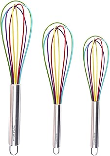 Silicone Whisk Set - Non-Scratch Set of 3 - Mini & Small Sizes - Stainless Steel Whisk - Cookware Wisking Tool