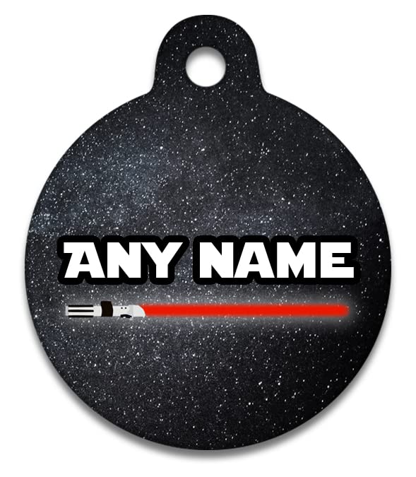 Spoilt Rotten Pets19mm Red Light Sabre Personalised Star Paws Sci Fi Space Fans Design Dog Cat Identity Disc, Pet Identity Cat Kitten Dog Puppy ID Tag, Custom Printed with Your Contact Details