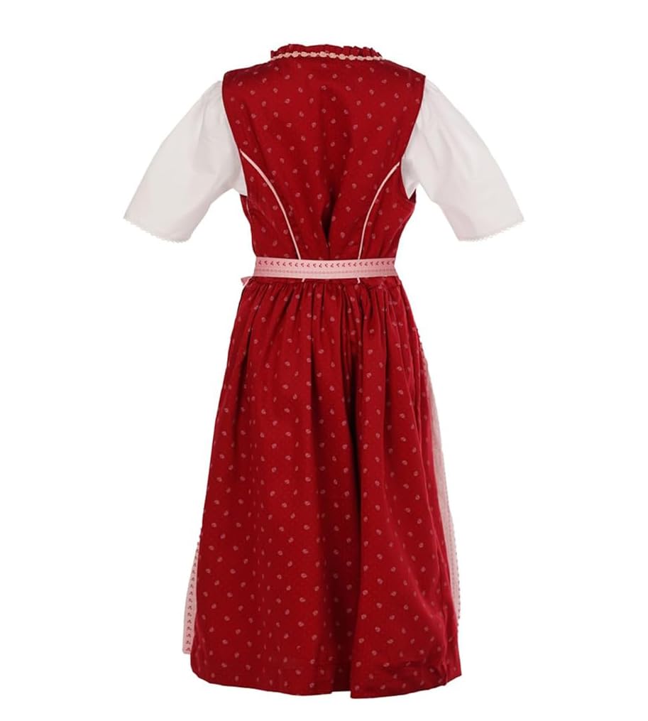 Dziecięcy Dirndl 3-częściowy sukienka bluzka fartuch dla dziewczynek Oktoberfest kościelne wesele niedzielna wycieczka różowa/czerwona z różyczkami