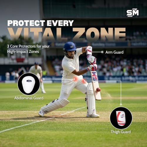 Image of SM Warrior Complete Cricket Kit for Men | Cricket Set | 8-Piece: Kashmir Willow Bat + Moulded Helmet + Calf Skin Gloves + Pads + Kit Bag + Thigh + Arm + Abdominal Guard | Mid-Range Club | Size SH