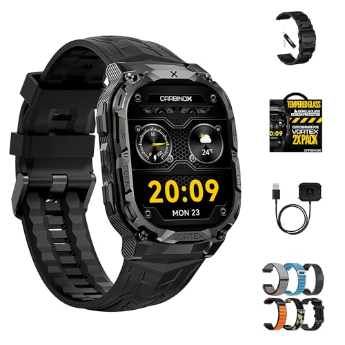 Image of CARBINOX Vortex Smartwatch (Answer /Make Calls), Military-Grade Rugged Fitness Tracker, IP69K Waterproof, Sport Design for Active Lifestyles (Black Ultimate Pack)