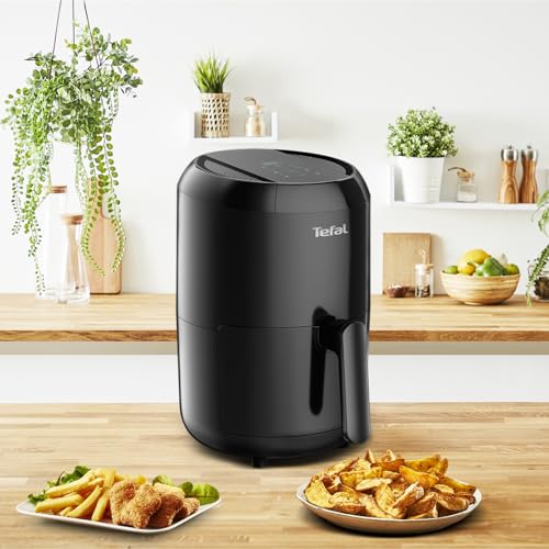 Foto von Tefal Mini Heißluftfritteuse Easy Fry Compact, Heissluftfritteuse klein 1-2 Personen: 1,6 l Kapazität, 6 automatische Programme, Digitales Display, energiesparend, Friteuse ohne Öl, schwarz, EY3018