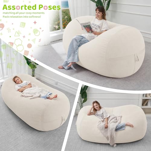 Image of 6FT Bean Bag Chair 6'Giant Bean Bag Chairs with Adults, Large Beanbag Chair | Bean bag Lounger with Machine Washable Cover Fine Corduroy Fabric, Comfy Chairs for Living Room Bedroom Dorm, Beige