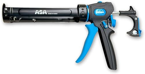 ASA Pistola de calafateo, relación de empuje ajustable, pistola de silicona de mano de varilla redonda suave, sin regulación de goteo, pistola de
