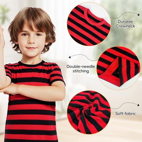 Image of Kids Striped T-Shirt,Short Sleeve,Crew Neck,Boy Girls Summer Tee Top Halloween Costumes 3-12 Years