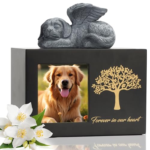 DiDiBirDi Haustierurne für Hundeasche Hundebox Holz Schwarz Hundeurnen für Asche Haustier Asche Box mit Hundeengel und Aschebeutel