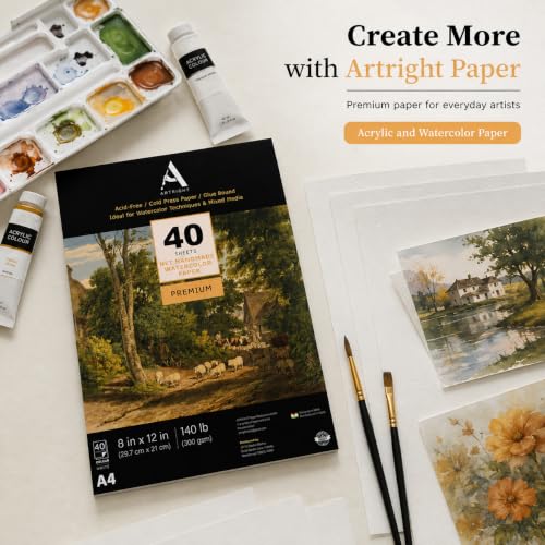 Image of ArtRight Artists' Acrylic Paper (A4 Pack of 40 Sheets, 300 GSM); 300 GSM Handmade Sheets for Gouache Media (Papers for Gouache Media)