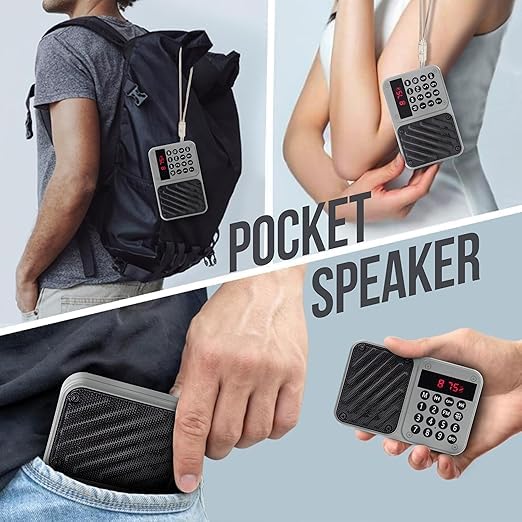 Image of M7 Pocket Blast FM Radio with Bluetooth Speaker with Powerful Sound, 6w-12 Hours (Tupe C Charging) and Number Pad (AUX, SD Card, USB Input (AUX, SD Card, USB Input) (M-7 Grey)
