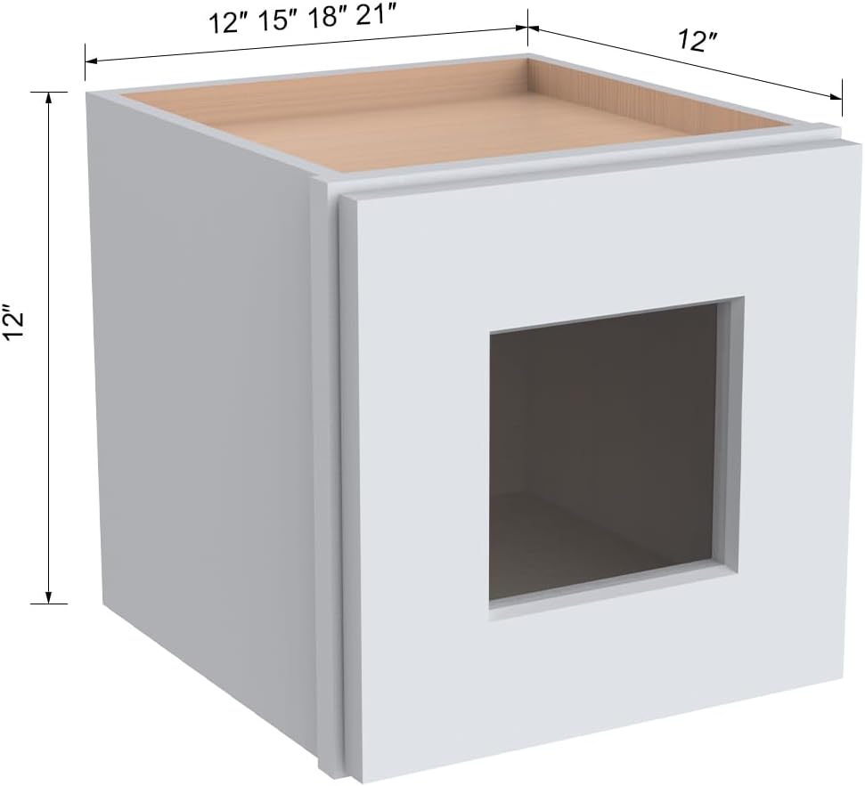 RTA Solid Wood Glass Door Wall Cabinet - 1 Solid Wood with Glass Door for Kitchen, Over The Toilet, Living Room for Storage Solution(Glass Insert Not Included) (White 12”W×12”D×12”H)