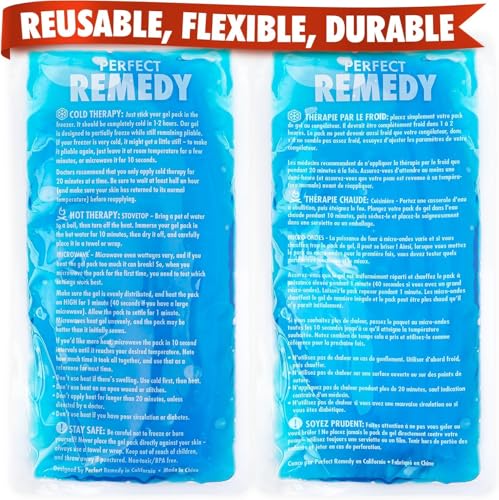Image of Perfect Remedy 2-Pack Gel Ice Packs for Injuries - Reusable, Soft & Flexible Hot & Cold Compress, Soothing Aid for Sprains, Strains, Soreness conditions, Alternative to Hot Water Bottles (Blue, Large)