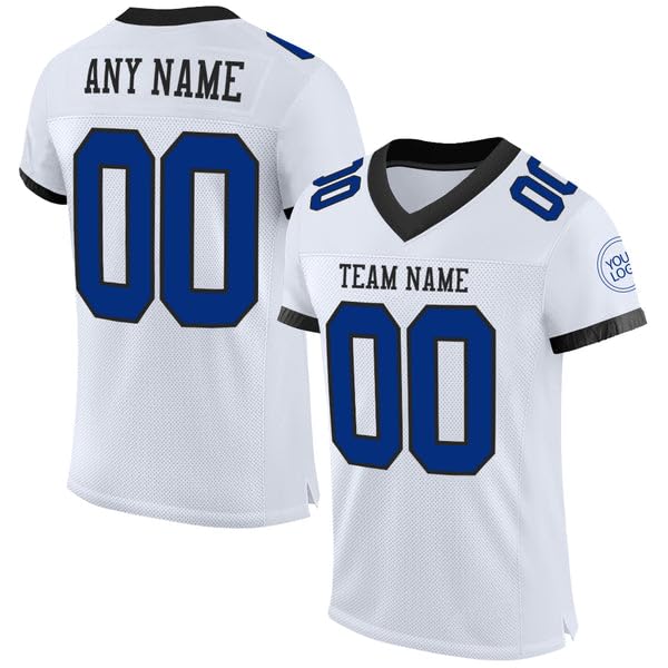Customized White Football Jersey, Custom Football Jersey, Football Jersey, White Royal-Black Mesh Football Jersey, Football Jerseys, Football Jerseys for Men, Personalized Jersey, Custom Jersey
