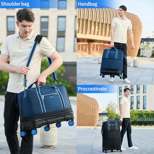 Rolling Duffle Bag with Detachable Wheels, Large Capacity Expandable Foldable Suitcase for Travel,Collapsible Luggage Carry on Duffel Overnight Weekend Bags3