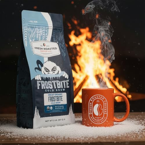 Image of Fresh Roasted Coffee, Organic Decaf Frostbite Cold Brew Whole Bean Coffee, Medium Roast, USDA Organic, 3rd Party Tested for Mold, Mycotoxin & Pesticides, Kosher, 2 lb (32 oz)