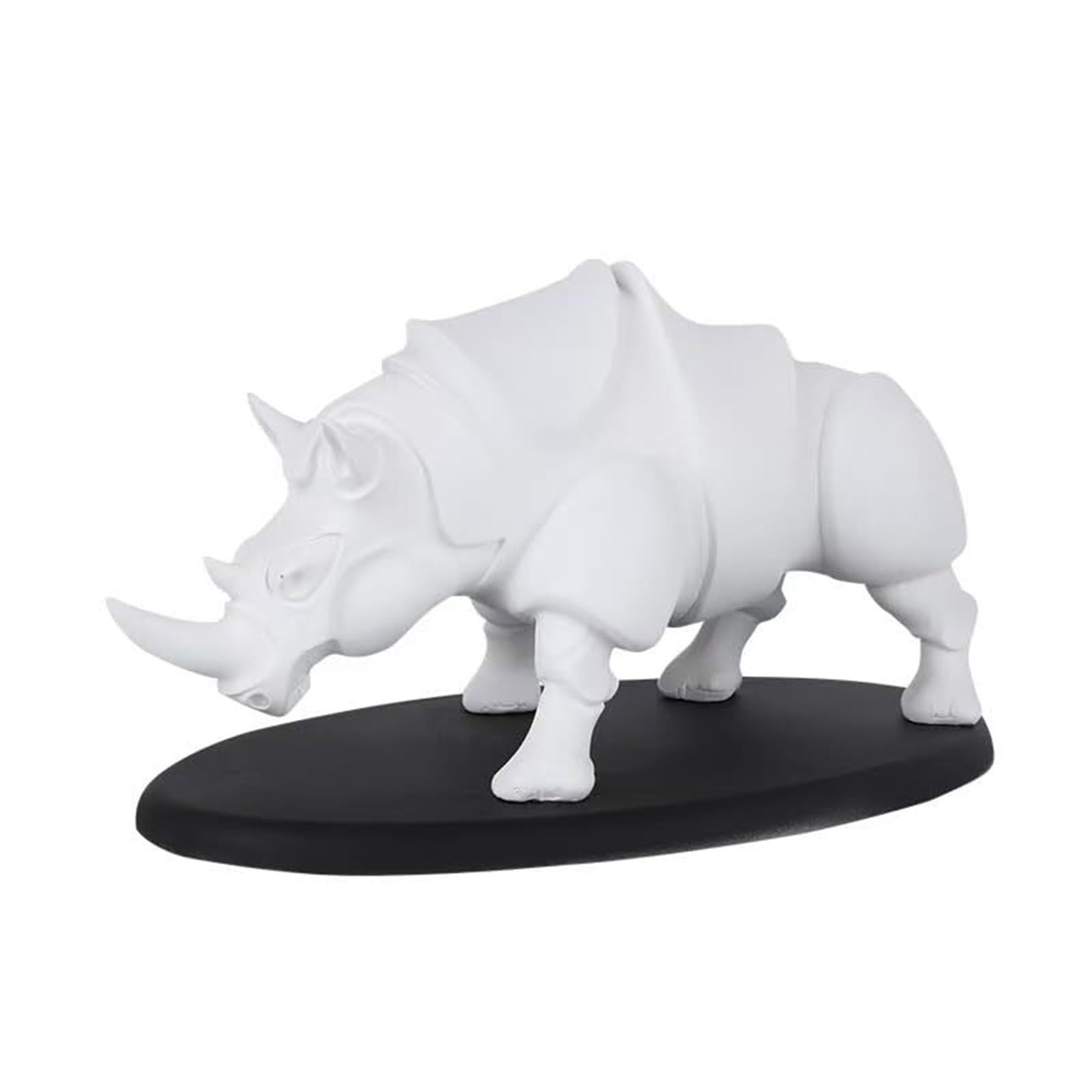 Yofab Office Cubicle Decor Creative Decorative Resin Rhino Figurine Sculpture Decor 3 Colors to Choose Coffee Table Centerpiece(White)