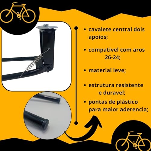 Cavalete Descanso Pé de Apoio Central Para Bicicleta Aro 24-26 Preto