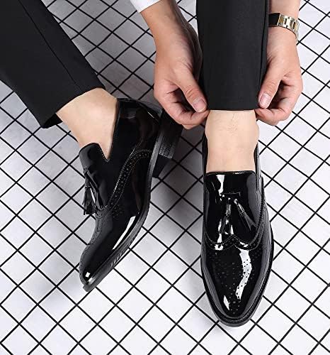 Santimon Men's Wingtip Tassel Slip On Loafers Brogue Patent Leather Lined Dress Casual Breathable Formal Shoes Black 9.5 US | Image 4