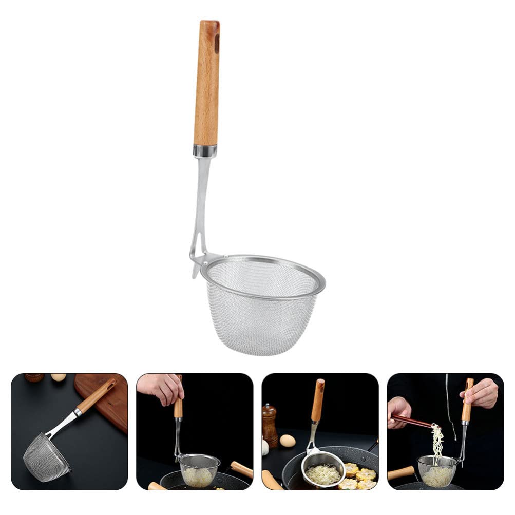 Inserto para Pasta de Acero Inoxidable con Mango de Madera - Colador de Malla para Fideos, filtrado y colado de Alimentos - Cestas de Espagueti - Colador tamiz de Fideos