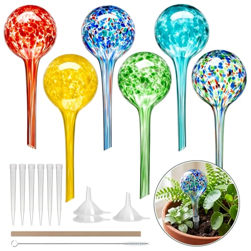 Self Watering Globes 6 Pack Plant Watering Globes Glass Automatic Auto Plant Water Bulbs for Indoor & Outdoor Plants Multicolor Medium for Daily UseVacation Hydration Devices watering Can Outdoor