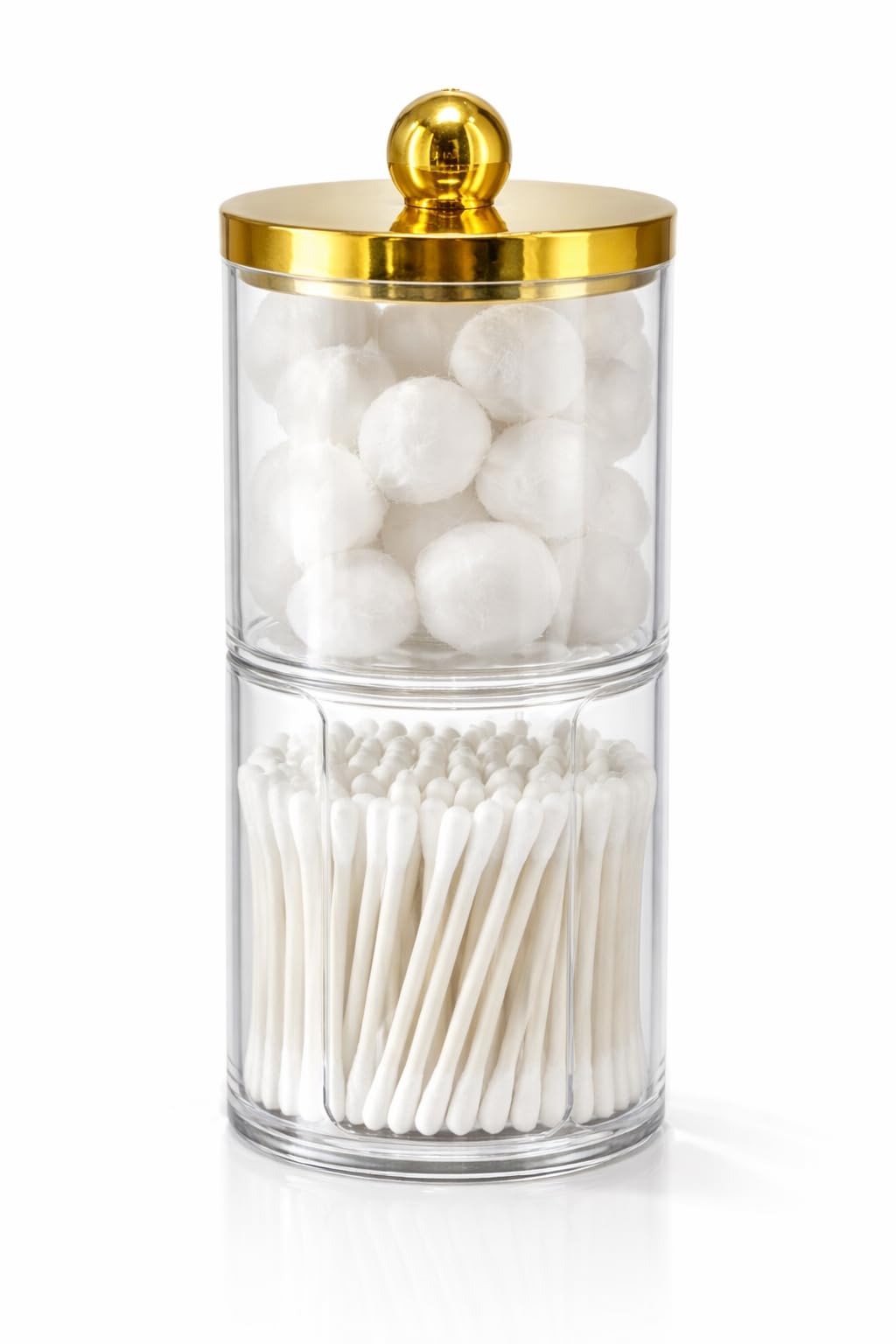Zollyss Stackable Acrylic Cotton Swab Holder with Golden Lid, Clear Bathroom Organizer for Cotton Balls, Pads & Q Tips, Dustproof Vanity Storage, 20.2 cm x 6.7 cm, 2 Pack-image-49