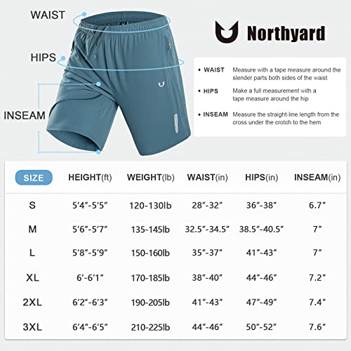 Northyard Men's Athletic Hiking Shorts Quick Dry Workout Shorts 7"/ 9"/ 5" Lightweight Sports Gym Running Shorts Basketball Exercise Greyblue M #TOP5