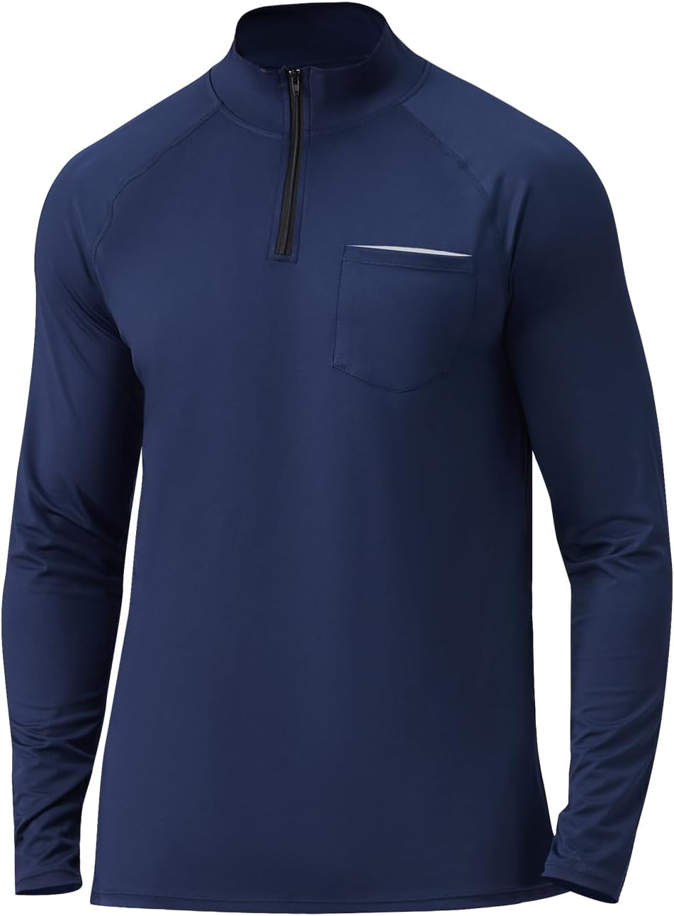 Quarter Zip Pullover Men Long Sleeve Golf Sweatshirts Sun UPF 50+ Shirts for Fishing Running Athletic Workout