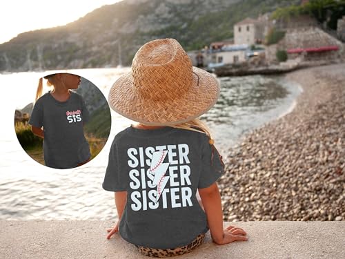 Image of FRYAID Toddler Baseball Sister Shirt Baby Girl Baseball Outfit Big Sister Shirt Birthday Girl T-Shirt Summer Cotton Tee Top