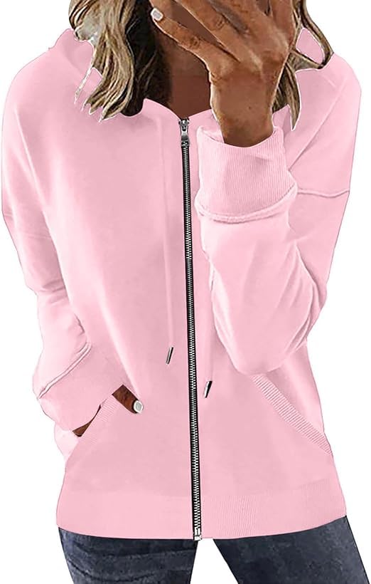 Womens Long Sleeve Open Front Zip Up Hoodies Drawstring Cardigan Hooded Sweatshirt Fashion Sweaters with Pockets