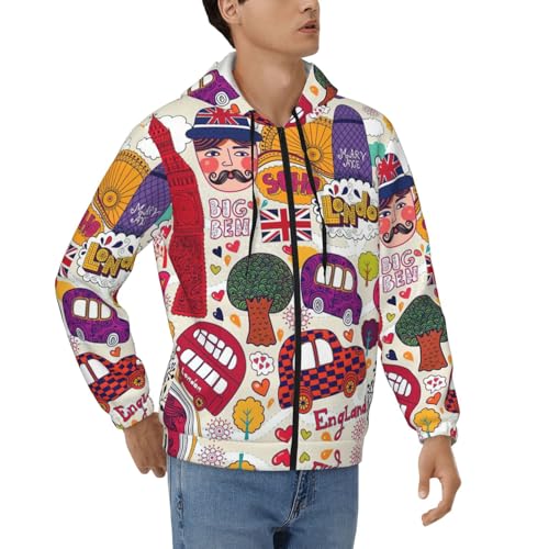 Sweat à capuche zippé homme journal anglais veste streetwear décontractée