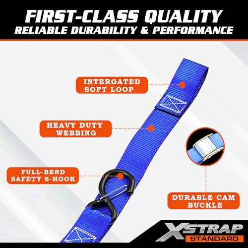 Image of XSTRAP STANDARD 2-PK Motorcycle Straps Cambuckle Tie Down 1.5 inch X 8FT, Blue
