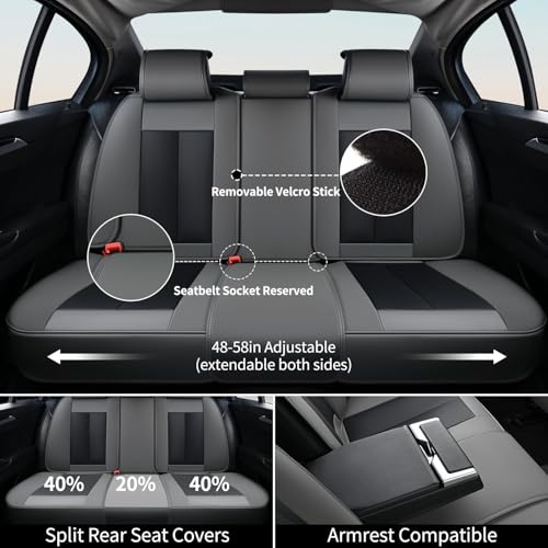 Image of FLORICH Full Set Car Seat Covers 5pcs, Breathable Waterproof Nappa Leather Seat Covers, Gary Seat Covers, Automotive Interior Cover Universal for Cars SUV Truck Sedan - Gary (Grey, Fullset)